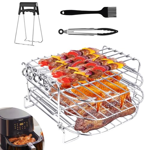 Heißluftfritteuse Zubehör, 3 Etagen Heißluftfritteuse Grillrost Multifunktional Gitter Edelstahl Air Fritteuse Rack Accessories für Philips Airfryer XL 6,2L, COSORI 5,5L 4,7L, Cecotec 6L von Wiseten