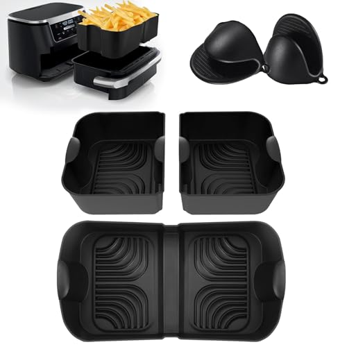 Heißluftfritteuse Zubehör Set für Ninja Foodi Flexdrawer 10,4L AF500EU, Verbessert und Verdickt Silikon Luftfritiereinlagen, Silikonform mit Silikonhandschuhen für Air fryer Ninja AF500DE von Wiseten