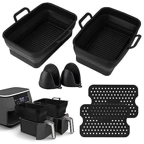 Heißluftfritteuse Zubehör Set für Ninja, Wiederverwendbare faltbare Silikon Luftfritiereinlagen, Silikon Topf mit Silikonhandschuhen für Air fryer Ninja AF300EU AF400EU, Backofen, Mikrowelle von Wiseten