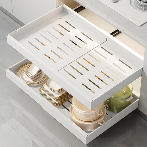 Wiseten Teleskopschublade Weiß 32-52cm, Ausziehbare Schublade Küchen, Ausziehbare Metallschrank-Organizer mit Schienensystem Kein Bohren für Küche, Bad, Wohnzimmer Wiseten Teleskopschublade Weiß 32-52cm, Ausziehbare Schublade Küchen, Ausziehbare Metallschrank-Organizer mit Schienensystem Kein Bohren für Küche, Bad, Wohnzimmer von Wiseten