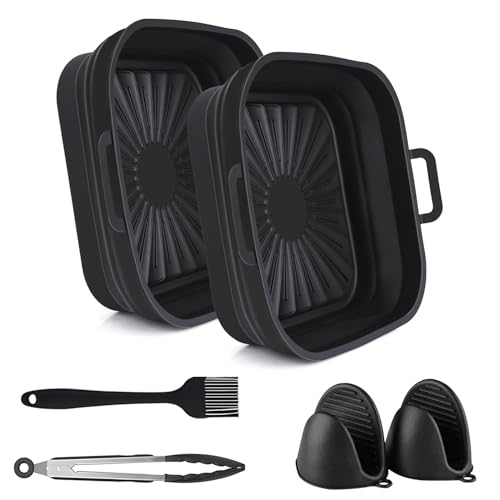 Zubehör Set für Heißluftfritteuse, 2PCS Silikonform Airfryer Zubehör XXL Silikon Backform für Philips 6,2L, COSORI 5,5L/4,7L, Cecotec 6L mit Ölpinsel, Küchenzange und 2pcs Silikonhandschuhe von Wiseten