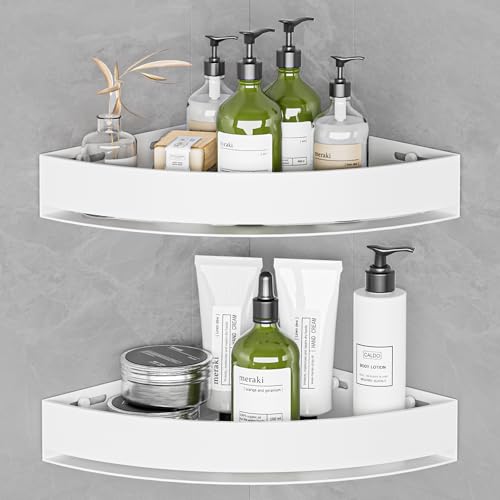 Wisfame Weiß Duschablage Ecke 2er-Set - Rostfreier Duschregal Ohne Bohren aus Aluminiumlegierung, Shampoo Halterung für Dusche Eckregal für Badezimmer-Aufbewahrung, Hält 8KG von Wisfame