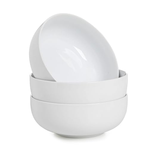WishDeco Große Suppenschüsseln Set mit 3 Keramik-Salatschüsseln 17,8 cm, weiße Nudelschalen, 1050 ml, Servierschale für Müsli, Nudel-Ramen, Pho, Obst von WishDeco