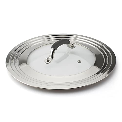 WishDirect Universaldeckel 28-38cm Glasdeckel für Töpfe, Pfannen Mit Rostfreier Stahl Rand, Pfannendeckel Topfdecke Mit Dampfloch, Universal Deckel Abdeckung mit Hitzebeständigem Silikongriff, Schwarz von WishDirect