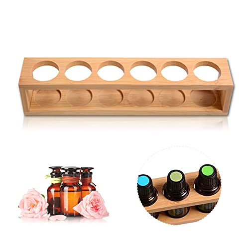 WishesMar 6 Slots Ätherisches Öl Halter Regal aus Bambus - Bietet Platz für 15ml 20ml 30ml ätherisches Öl-Flaschen - Aufbewahrungs Ständer Gestell Organisator für Ätherische Öle und Duftöle #D von WishesMar
