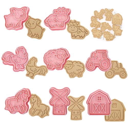 WishesMar Farmthema Ausstechformen Set Keks Ausstecher Stempel 3D Cartoon Pferd, Schwein, Schafe, Hahn Form – 8 Stück Keksformen aus Edelstahl zum Kekse Backen, DIY, Fondant, Festliche Dekoration WishesMar Farmthema Ausstechformen Set Keks Ausstecher Stempel 3D Cartoon Pferd, Schwein, Schafe, Hahn Form – 8 Stück Keksformen aus Edelstahl zum Kekse Backen, DIY, Fondant, Festliche Dekoration von WishesMar