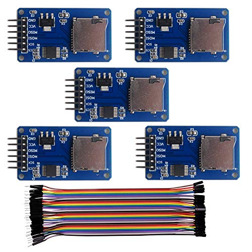 Wishiot 5 x SD-Kartenmodul, Mini-TF-Kartenleser-Sensor mit SPI-Schnittstelle, Onboard-Level-Konvertierung + 1 x 40P-Stecker auf Buchse, Dupont-Kabel für Arduino Mega2560 Nano ESP8266 ESP32 Wemos D1 von Wishiot