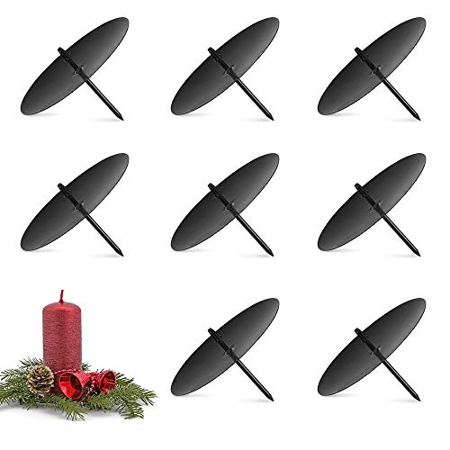 8X Kerzenhalter Advent Kerzenteller Adventskranz Metall, Schwarz 8cm Kerzenstecker für Weihnachten von Wishstar