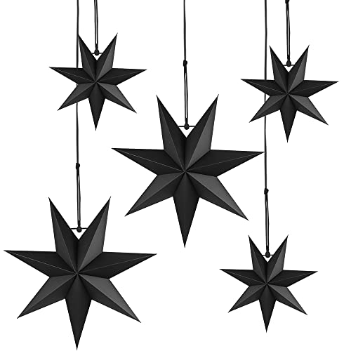 Faltstern Weihnachten, 7 Zacken Faltsterne Schwarz 5 Stück, 2 Stück Durchmesser 40 cm, 3 Stück Durchmesser 25 cm, Sterne Papier zum Fenster Dekoration, Advent, Weihnachtsbaum von Wishstar