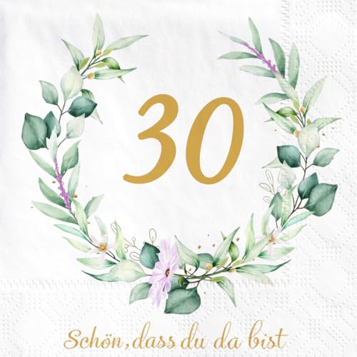 Wishstar 40pc Servietten 30. Geburtstag, Servietten Eukalyptus Geburtstag, schön das du da bist servietten, Lavendelsäckch von Wishstar