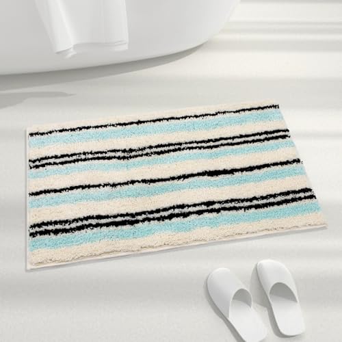 Badezimmerteppich, rutschfest, flauschig, saugfähig, Mikrofaser, waschbar, niedliche Badematte für Waschbecken, Badewanne und Dusche, 78,7 x 50,8 cm, Blaugrün gestreift Badezimmerteppich, rutschfest, flauschig, saugfähig, Mikrofaser, waschbar, niedliche Badematte für Waschbecken, Badewanne und Dusche, 78,7 x 50,8 cm, Blaugrün gestreift von Wishtune
