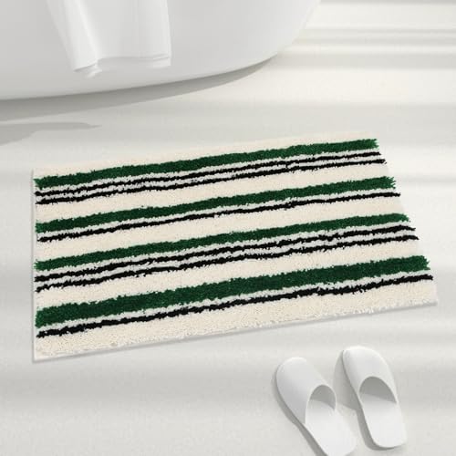 Badezimmerteppich, rutschfest, flauschig, saugfähig, Mikrofaser, waschbar, niedliche Badematte für Waschbecken, Badewanne und Dusche, 78,7 x 50,8 cm, Dunkelgrün gestreift Badezimmerteppich, rutschfest, flauschig, saugfähig, Mikrofaser, waschbar, niedliche Badematte für Waschbecken, Badewanne und Dusche, 78,7 x 50,8 cm, Dunkelgrün gestreift von Wishtune