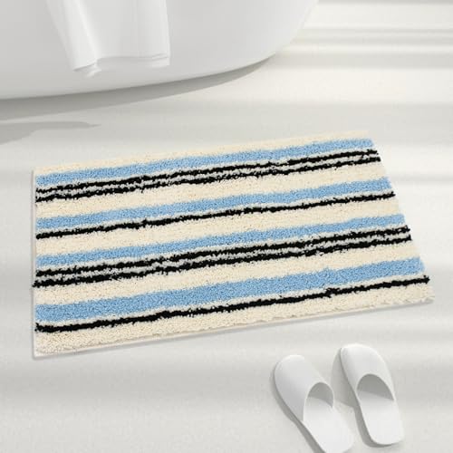Badteppich, rutschfest, flauschig, saugfähig, Mikrofaser, waschbar, niedliche Badematte für Waschbecken, Badewanne und Dusche, 78,7 x 50,8 cm, Blau gestreift Badteppich, rutschfest, flauschig, saugfähig, Mikrofaser, waschbar, niedliche Badematte für Waschbecken, Badewanne und Dusche, 78,7 x 50,8 cm, Blau gestreift von Wishtune