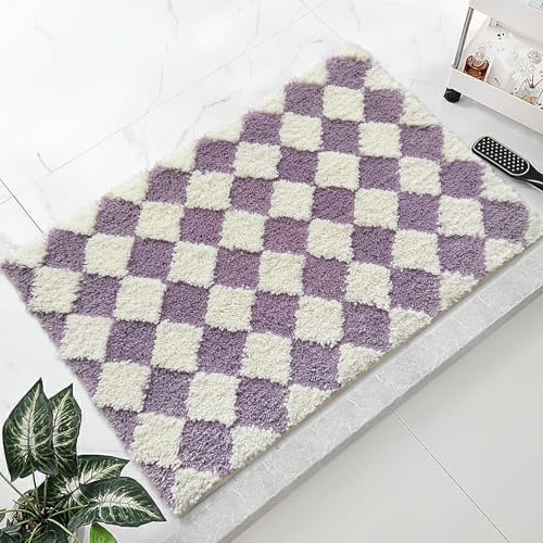 Wishtune Niedlicher Badezimmerteppich, lila, kariert, Mikrofaser, weich, saugfähig, Badteppiche für Badezimmer, rutschfeste TPR-Unterseite, schnell trocknend, maschinenwaschbar, Badematten für Boden, Wishtune Niedlicher Badezimmerteppich, lila, kariert, Mikrofaser, weich, saugfähig, Badteppiche für Badezimmer, rutschfeste TPR-Unterseite, schnell trocknend, maschinenwaschbar, Badematten für Boden, von Wishtune