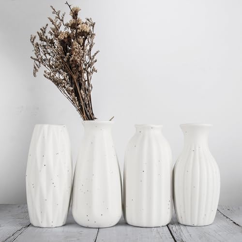 4er Set Kleine Weiße Keramikvasen Tisch Blumenvase Moderne Dekorative Vase für Pampasgras, Kleine Vase für Zuhause Wohnzimmer Esstisch Bauernhaus Büro Dekor von Wisifayardin