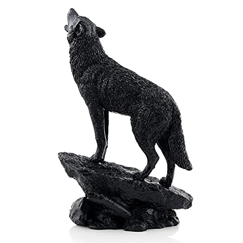 ABEESEA Wildlife Heulender Wolf Statue und Figur Schwarzer Wolf Skulptur für Heimdekoration von Wisifayardin