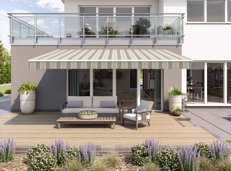 Gelenkarmmarkise Classic beige-grau gestreift inkl. Handkurbel Gelenkarmmarkise Classic beige-grau gestreift inkl. Handkurbel von Wismar