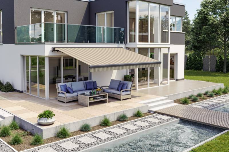 Teilhülsenmarkise beige-braun gestreift Teilhülsenmarkise beige-braun gestreift von Wismar