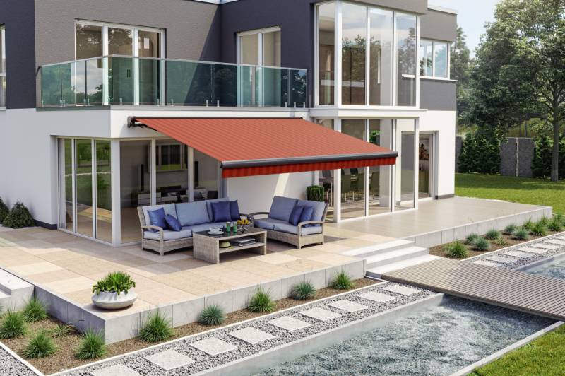 Teilhülsenmarkise bordeaux gestreift Teilhülsenmarkise bordeaux gestreift von Wismar