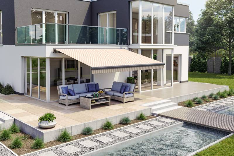 Teilhülsenmarkise braun-beige gestreift Teilhülsenmarkise braun-beige gestreift von Wismar