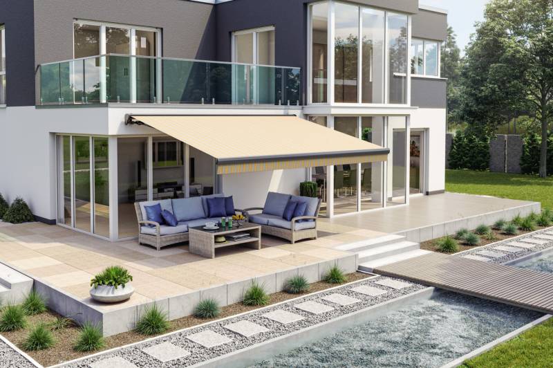 Teilhülsenmarkise gelb-grau gestreift Teilhülsenmarkise gelb-grau gestreift von Wismar