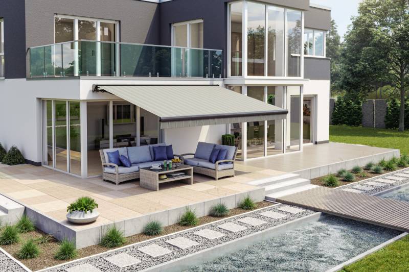 Teilhülsenmarkise grau-schwarz gestreift Teilhülsenmarkise grau-schwarz gestreift von Wismar