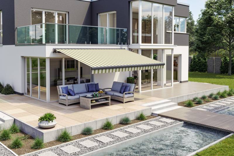 Teilhülsenmarkise grün-beige gestreift Teilhülsenmarkise grün-beige gestreift von Wismar