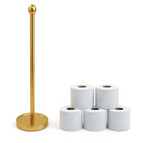 Wismay Toilettenpapierhalter Ständer für Max 5 Papierrollen, freistehender TP-Halter, Rollenhalter Aufbewahrung, Edelstahl - Gold von Wismay