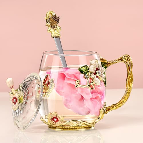 Wisolt Geschenke für Frauen Mutter Geschenk Teetasse Glas Geschenke für Mütter ihre Weihnachten Jahrestag Valentinstag Muttertag Lehrer Freund Glas Kaffeebecher mit Löffel Set Deckel von Wisolt