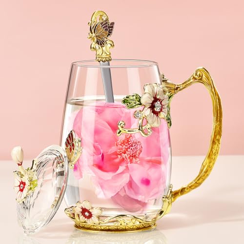 Wisolt Geschenke für Frauen Mutter Geschenk Teetasse Glas Geschenke für Mütter ihre Weihnachten Jahrestag Valentinstag Muttertag Lehrer Freund Glas Kaffeebecher mit Löffel Set Deckel von Wisolt