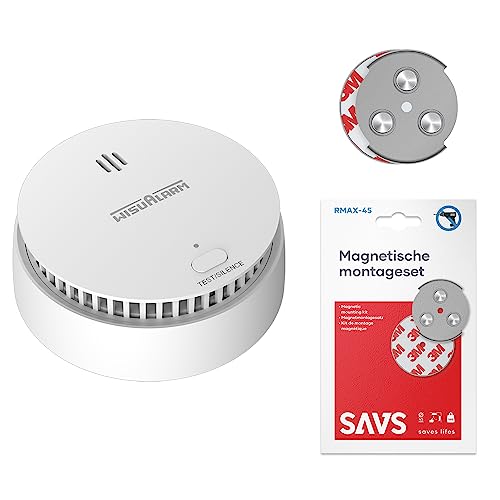 WisuAlarm SA20-A Rauchmelder 10 Jahre Batterie mit Magnethalterung 1 Stück Set - Feuermelder Brandmelder mit Test-/Stummschalt-Taste - Rauchwarnmelder EU-Norm DIN EN14604 - Inklusive Magnethalter von WisuAlarm