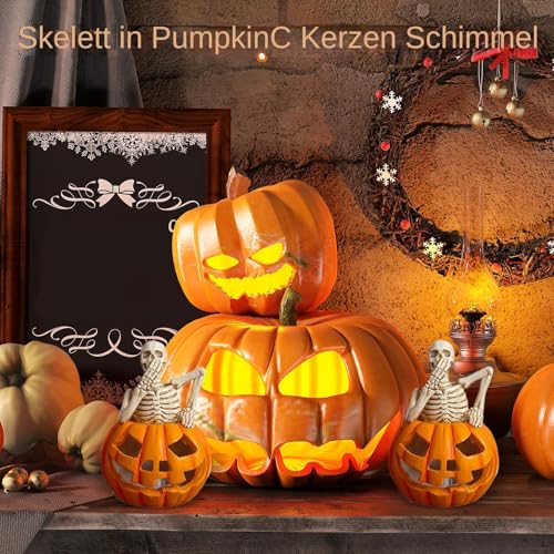Skelett Kürbis Kerzenform,Harz-Kerzenformen für Kürbis-Schädel | Handgemachte Deko Für Torten Kekse Schokolade Dessert Tischdekoration von Wisylizv