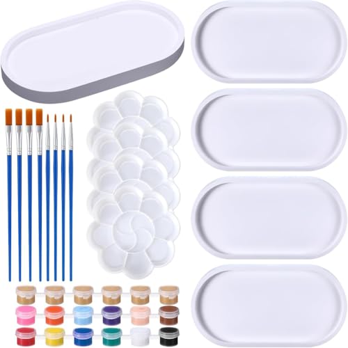 Wisyurt 4Set Schmuckschale Keramik zum Bemalen Bereit, Ihr Eigenes Keramisches Schalenhalter-Set für Erwachsene mit Pinsel und Palette zu Malen von Wisyurt