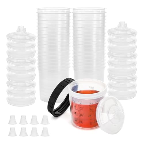 Wisyurt Farbspritz-Mischpistole, Bechereinsätze und Deckelsystem für Auto-Lackierpistole, 20er-Pack Farbbecher À 20 Unzen (600 Ml) von Wisyurt