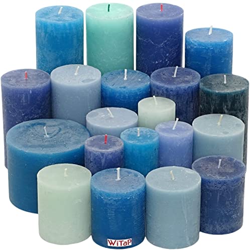 6 kg Rustic Stumpenkerzen durchgefärbt Rustik Qualität Kerzen Set Kerzenpaket Mix gemischt nach Farben (Blau-Türkis 01) von Witap
