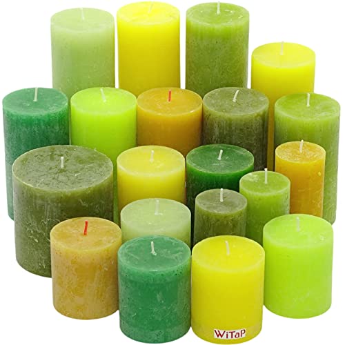 6 kg Rustic Stumpenkerzen durchgefärbt Rustik Qualität Kerzen Set Kerzenpaket Mix gemischt nach Farben (Gelb-Grün 03) von Witap
