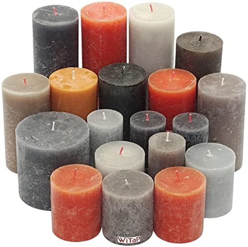 6 kg Rustic Stumpenkerzen durchgefärbt Rustik Qualität Kerzen Set Kerzenpaket Mix gemischt nach Farben (Orange-Braun-Grau 04) von Witap