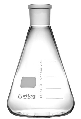 Erlenmeyer-Kolben ECONOMY 25ml NS14/23 mit weißer Graduierung und Normschliff, hergestellt aus Borosilikatglas 3.3, komplette Verpackungseinheit von Witeg