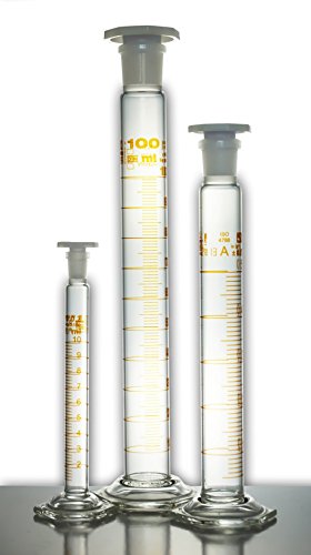 Messzylinder 100ml NS24/29 Klasse A (ISO 4788, DE-M) braun graduierte Teilung mit PE-Stopfen und Konformitätszertifikat, hergestellt aus DURAN-Komponenten, komplette Verpackungseinheit von Witeg