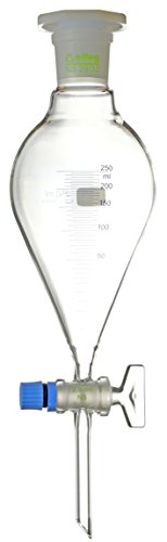 Scheidetrichter graduiert n. ISO 4800, 250ml NS29/32 mit PE-Stopfen, massives Glas-Hahnküken, konische Form, 2 Stück, hergestellt aus Borosilikatglas 3.3 von Witeg