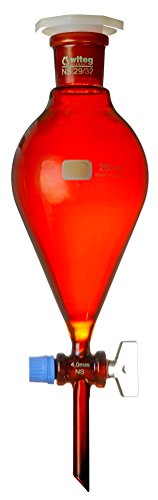 Scheidetrichter n. ISO 4800 braun eingefärbt, 250ml NS29/32 mit PE-Stopfen, massives Glas-Hahnküken, konische Form, 2 Stück, hergestellt aus Borosilikatglas 3.3 von Witeg