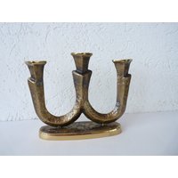 Brutalist Bronze Mid Century Kerzenhalter, 1960Er Jahre Germany Candelabra von WithAScentOfCinnamon