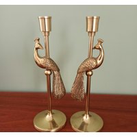 Ein Paar Messing Peacock Kerzenhalter Halter, Dekorative Set Ein Paar Messing Peacock Kerzenhalter Halter, Dekorative Set von WithAScentOfCinnamon