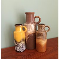 Ein Set Von Drei Vintage Keramikvasen, Scheurich Keramik, Midcentury Modern Retro 70Er Jahre Keramikvasen von WithAScentOfCinnamon
