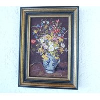 Gobelin Blumenstrauß in Einer Vase, Blumen Wandkunst, Fertige Nadelpunkt Gobelin, Vintage Handarbeit, Gerahmt von WithAScentOfCinnamon