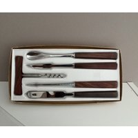 Mid Century Modern 5 Stück Bar Werkzeug Set, Set 70Er Jahre, Vintage Palisander Edelstahl Cocktail von WithAScentOfCinnamon