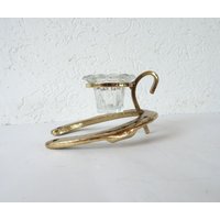 Vintage Massiver Messing Hufeisen Kerzenhalter Und Glaseinsatz, Kerzenhalter, 70Er Jahre von WithAScentOfCinnamon