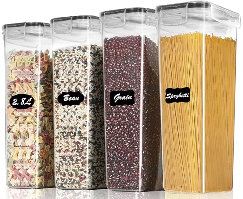 Withosent 2.8L Vorratsdosen Luftdicht 4er Set, Aufbewahrungsbox Küche mit Deckel aus Plastik, Vorratsbehälter Organizer Müslidose für Getreide, Mehl, Müsli, Cornflakes, Spaghetti von Withosent