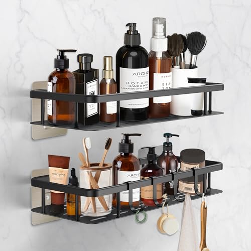 Withosent Duschablage Ohne Bohren, 2 Stück Duschregal Schwarz Aluminium, Duschkorb Selbstklebend mit 4 Haken, Badezimmer Regal Wand Rostfrei, Badregal Shower Shelf für Bad Küche 31cm Withosent Duschablage Ohne Bohren, 2 Stück Duschregal Schwarz Aluminium, Duschkorb Selbstklebend mit 4 Haken, Badezimmer Regal Wand Rostfrei, Badregal Shower Shelf für Bad Küche 31cm von Withosent