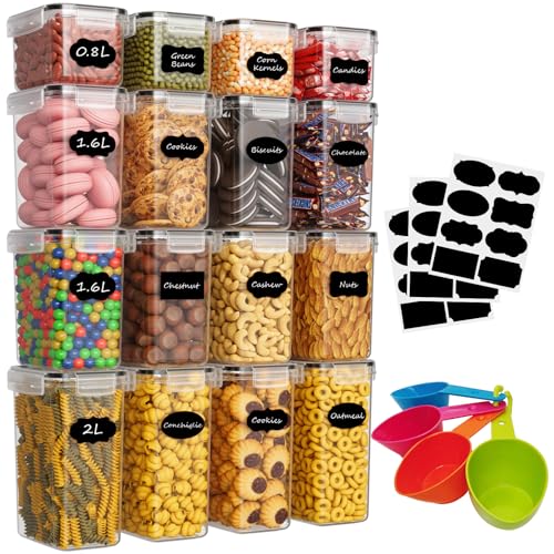 Withosent Vorratsdosen Luftdicht 16er Set, Aufbewahrungsbox Küche mit Deckel aus Plastik, Vorratsbehälter Vorratsdose Organizer für Mehl Müsli Cornflakes(2L 1.6L 0.8L) von Withosent